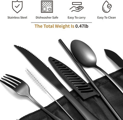 Camping Cutlery Set: Premium Portable Silverware Set with Case for Lunch Box, Travel, and Work Durable, Eco-Friendly, and Compact Utensils Including Fork, Spoon, and Knife for Adults on the Go