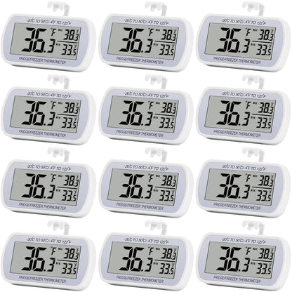 Refrigerator Thermometer Digital Fridge Freeze Room Thermometer Waterproof Large LCD Display Max/Min Record Function, White