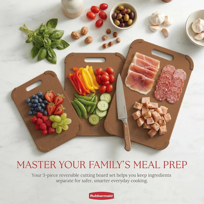 Rubbermaid 3pc Reversible Wheat Fiber Cutting Board Set | Cutting Boards for Kitchen – Dishwasher Safe, Non-Slip Corners, Lightweight & Easy To Store- Large Cutting Board for Meat, Veggies & Fruits