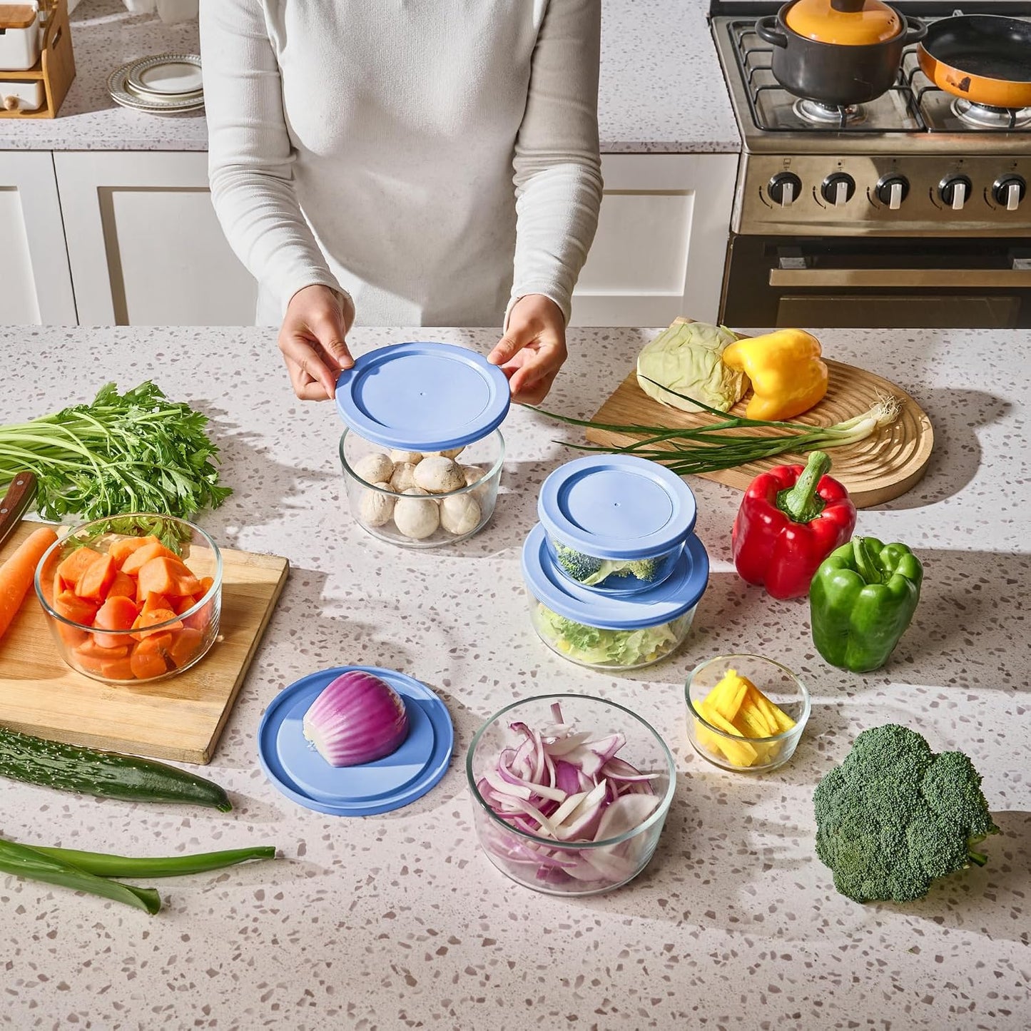 6-Piece Glass Food Storage Containers Set (3 Containers + 3 BPA-Free Lids) | 2-Cup, Leakproof | Microwave, Freezer, Oven & Dishwasher Safe | Ideal for Meal Prep & Pantry Organization, Pistachio