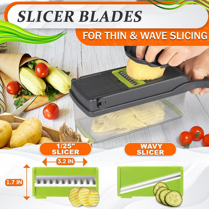 14-in-1 Vegetable Chopper with Container, 6 Blades & Finger Guard