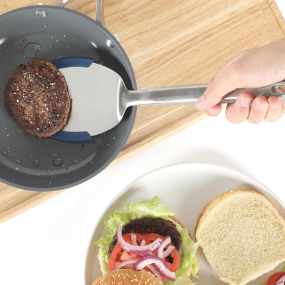 Calphalon Slotted Turner, Kitchen Flipping Spatula, Slotted Spatula, Stainless Steel Turner with Silicone Heat Resistance Handle, Nonstick-Safe Spatula for Draining and Flipping (Navy)