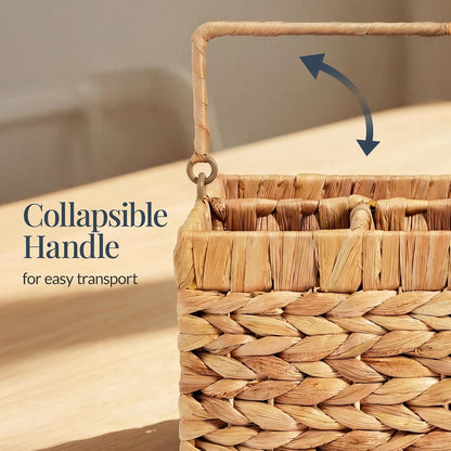 Best Choice Products Handwoven Silverware Organizer w/Handle, 5 Compartment Flatware Organizer, Shelf Storage Basket, Wicker Utensil Caddy, Cutlery Basket Holder for Party, Picnic, BBQ - Chestnut