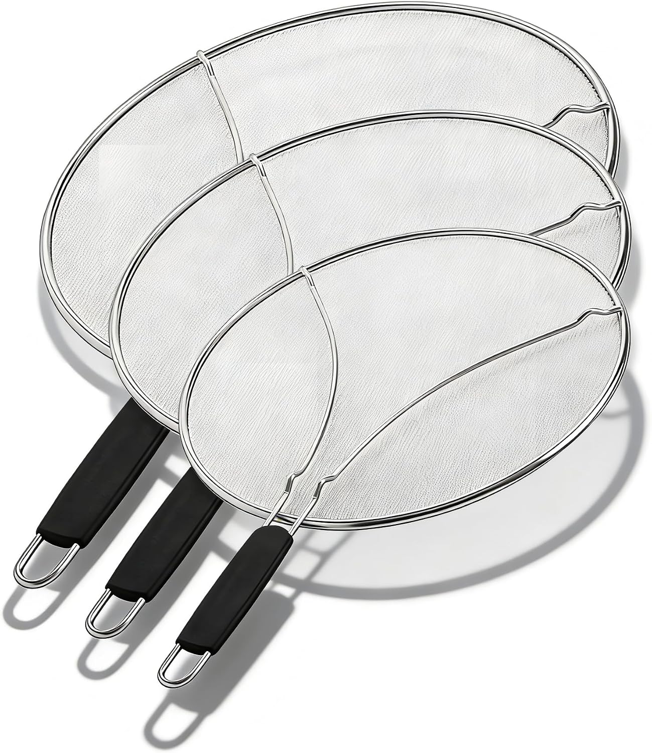 Premium Stainless Steel Grease Splatter Screen for Frying Pans & Cooking Pots, Fine Mesh Oil Splatter Guard with Comfort Grip Handles, 3 Size Set (9.5/11.5/13 Inches) (9.5/11.5inches)