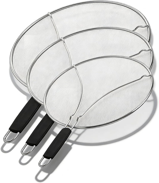 Premium Stainless Steel Grease Splatter Screen for Frying Pans & Cooking Pots, Fine Mesh Oil Splatter Guard with Comfort Grip Handles, 3 Size Set (9.5/11.5/13 Inches) (9.5/11.5inches)