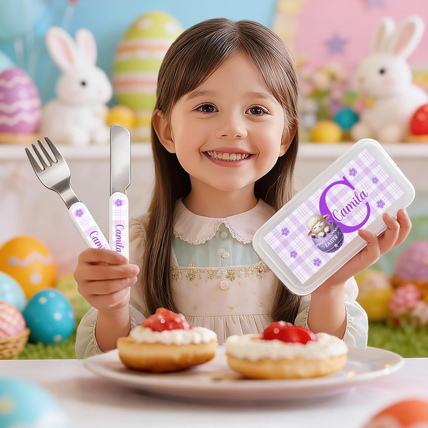 Personalized Stainless Steel Kids Utensils Set Custom Name on Kids Forks Knife and Spoons for 3 Pcs Kid Cutlery Set with Case (Truck)