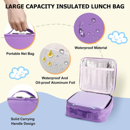 Bento Lunch Box for Kids with Thermo, Leakproof Bento Box with 8oz Insulated Food Jar, Insulated Bottle, Lunch Bag, BPA Free Dishwasher Safe 4 Compartment Container for School Girls Boys (Pink)