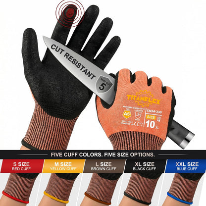 TitanFlex A5 Cut Resistant Gloves, Extreme Protection, Sandy Nitrile Grip