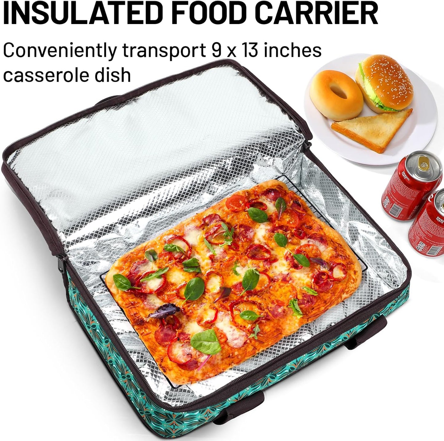 MIER Insulated Casserole Carrier for Hot or Cold Food Thermal Food Carrier Bag for Lasagna Potluck Parties Picnic Cookouts, Fits 9"x13" Baking Dish/Foil Pan, Red