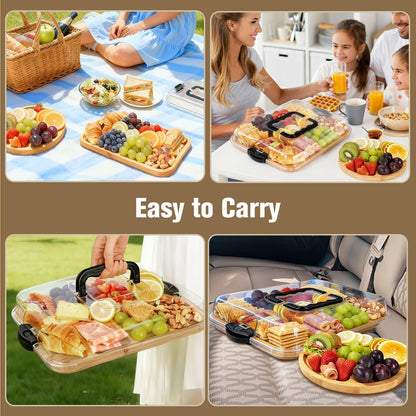 Charcuterie Boards,Bamboo Charcuterie Board with Lid&Cheese Tray Set, Portable Travel Charcuterie Board, Gifts for Housewarming, Weddings & Women