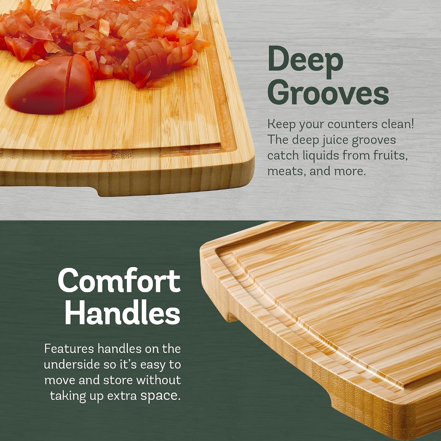 Bamboo Cutting Board Set of 4, Large Cutting Boards for Kitchen, Wood Cutting Board with Juice Groove Side Handles, Wooden Cutting Board for Kitchen, Meat Chopping Board Meal Prep, Serving Charcuterie