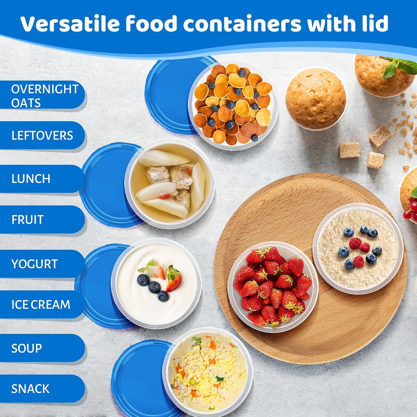 Heavy Duty Airtight Plastic Containers with Twist Top Lids, Stackable Freezer Containers for Lunch, Salad, Soup, Leftover, Ice Cream, BPA Free [6 Pack-32 oz]