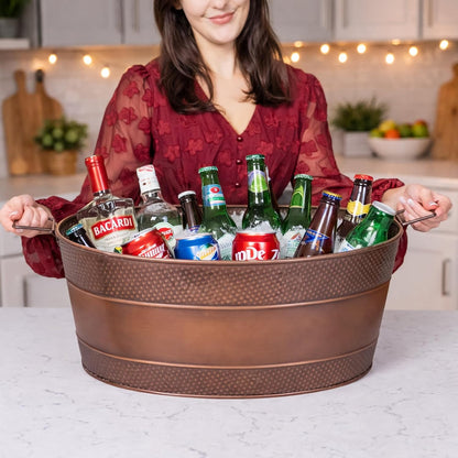 BREKX Aspen Heavy-Duty Oval Stainless Steel Drink Cooler for Parties - Metal Large Ice Bucket for Drinks, 25-Quart (30-Bottle) Large Cooler Ice Container for Parties