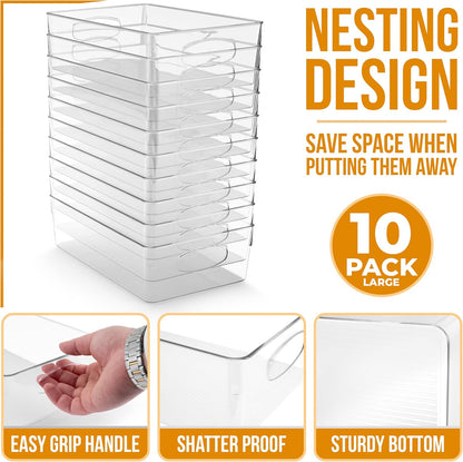 Sorbus XL Clear Plastic Storage Bins for Shelves, Clothes, with Handle - Clear Storage Bins, Drawer, Shelf, Closet, Pantry, Fridge, Freezer Organizer Bins, Closet Organizers and Storage (10 pack)