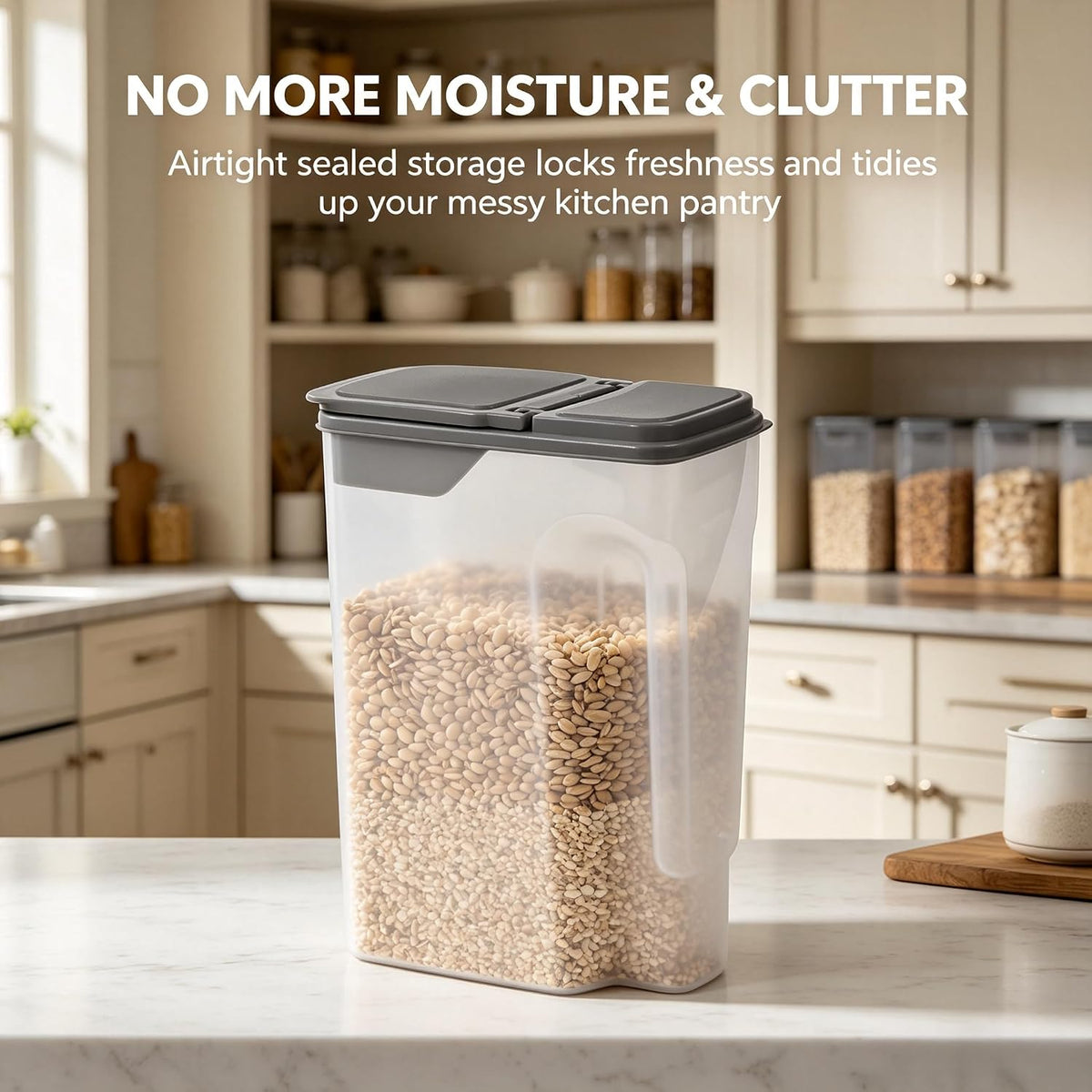 Cereal Containers Storage Airtight Food Organizers with Lids, 32 Cup BPA-Free Plastic Holder for Kitchen Pantry Organization, Clear Rice Flour Sugar Dry Goods Dispenser