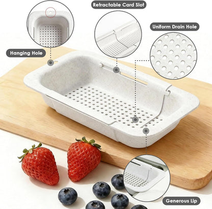 Extendable Colander Strainer Basket, Over the Sink Colander and Strainer for Kitchen, Wash Vegetables and Fruits, Drain Pasta and Dry Dishes, Adjustable Colander from 13.5In to 18.7In, Gray