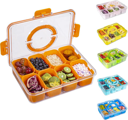 WACOI Divided Snack Serving Tray with Lid and Handle travel Snackle Box Charcuterie Container Portable Storage Organizer for Candy, Fruits, Nuts, Snacks 1Pack White