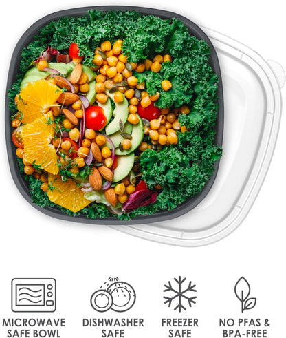 Bentgo Prep - 1-Compartment Bowls with Custom-Fit Lids - Reusable, Microwave Safe, Durable, PFAS & BPA-Free, Freezer & Dishwasher Safe Meal Prep Food Storage - 10 Bowls & 10 Lids (White Stone Tan)