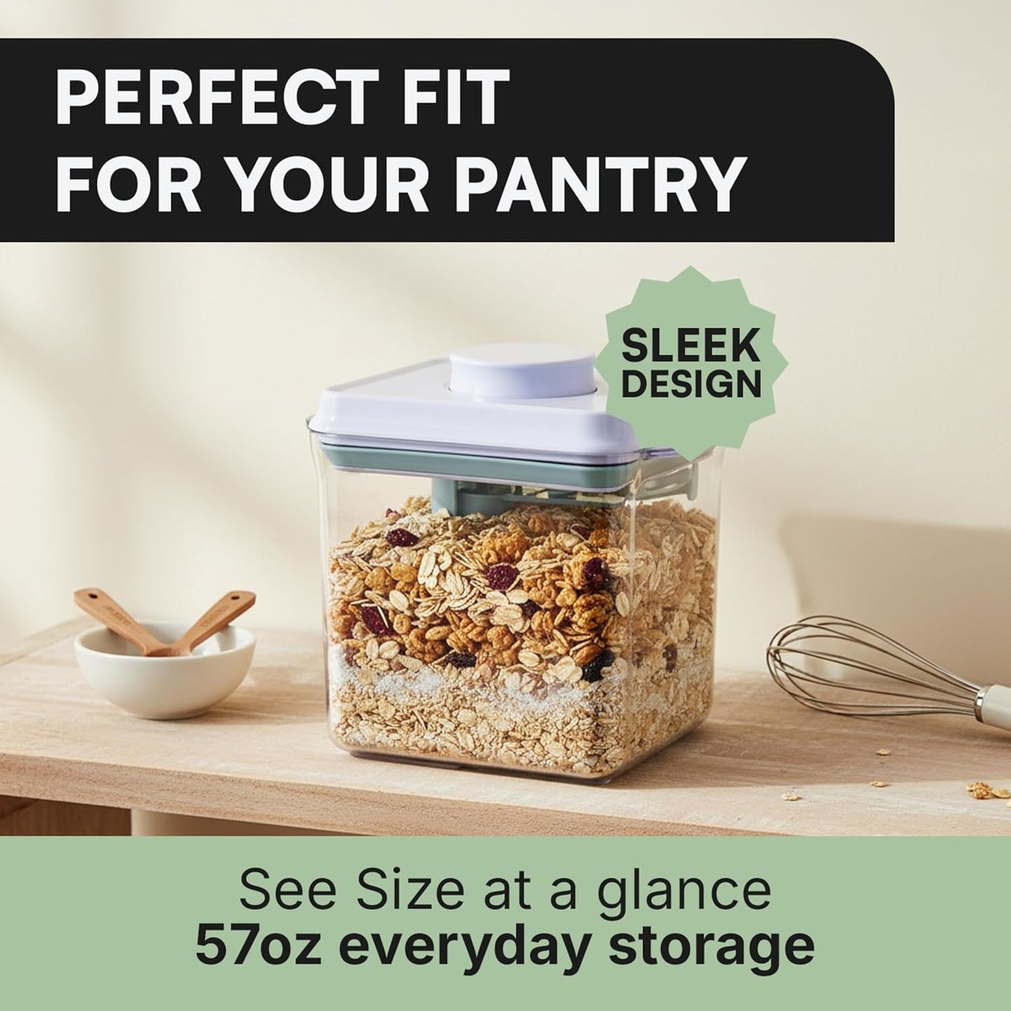 Bop Top Airtight Food Storage Containers with Lid 2 Cups / 16 oz | Kitchen Canister Sets | Air Tight Pantry Container | Pop Top Dry Food Storage Containers for Snacks, Sugar, Flour, Baking, Pasta