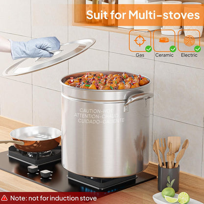 Bonnlo 30QT Aluminum Stock Pot for Boiling Seafood, Crawfish & Crab, Frying Turkey & Steaming Tamales, Large Boil Pot with Strainer Basket, Lid, Lifting Hook & Steamer Rack for Outdoor Cooking