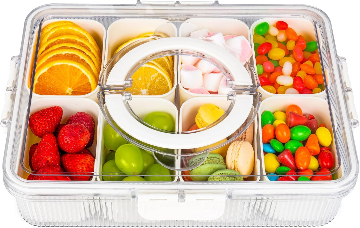 Patent Divided Serving Tray with Lid & Handle - Snackle Box Organizer for Charcuterie, Sandwiches, Veggies, Fruits, Candy - Portable Food Storage for Travel, Beach, Picnics（1 pcs, Orange）