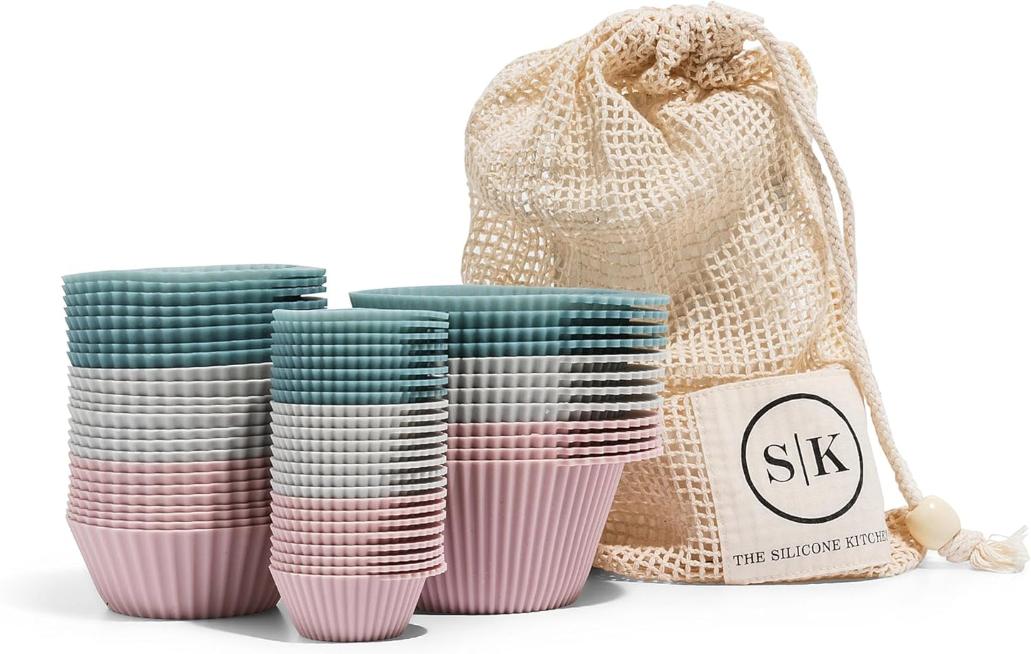 The Silicone Kitchen Reusable Silicone Bento Baking Cups, Non-Toxic, BPA Free, Dishwasher Safe Bento Box Accessories Lunch Box Dividers, Square and Rectangle, 24 Pack, Pink, Blue, Gray