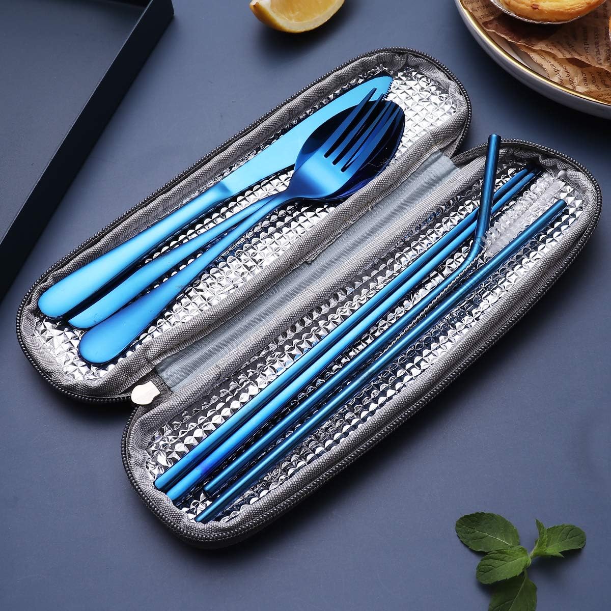 Portable Stainless Steel Flatware Set, Travel Camping Cutlery Set, Portable Utensil Travel Silverware Dinnerware Set with a Waterproof Case (Pink)
