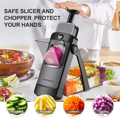 SUPMAKIN Safe Mandoline Slicer, Adjustable Vegetable Food Slicer and Chopper, Potato Fries Fry Cutter, Veggie Salad Chopper, New Kitchen Chopping Artifact Gifts 2026 (SliverGray)