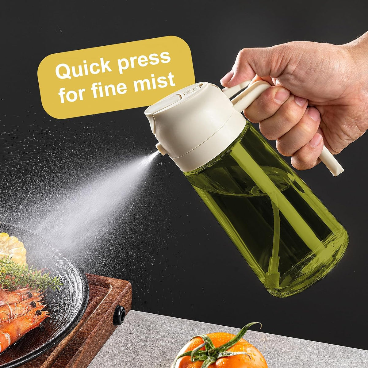 CXINYI - 16oz/470ml Olive Oil Dispenser for Kitchen with Stickers - 2 in 1 Olive Oil Sprayer for Cooking, Air Fryer, and Salad, Black&Green (Light-Proof Kitchen Gadget)