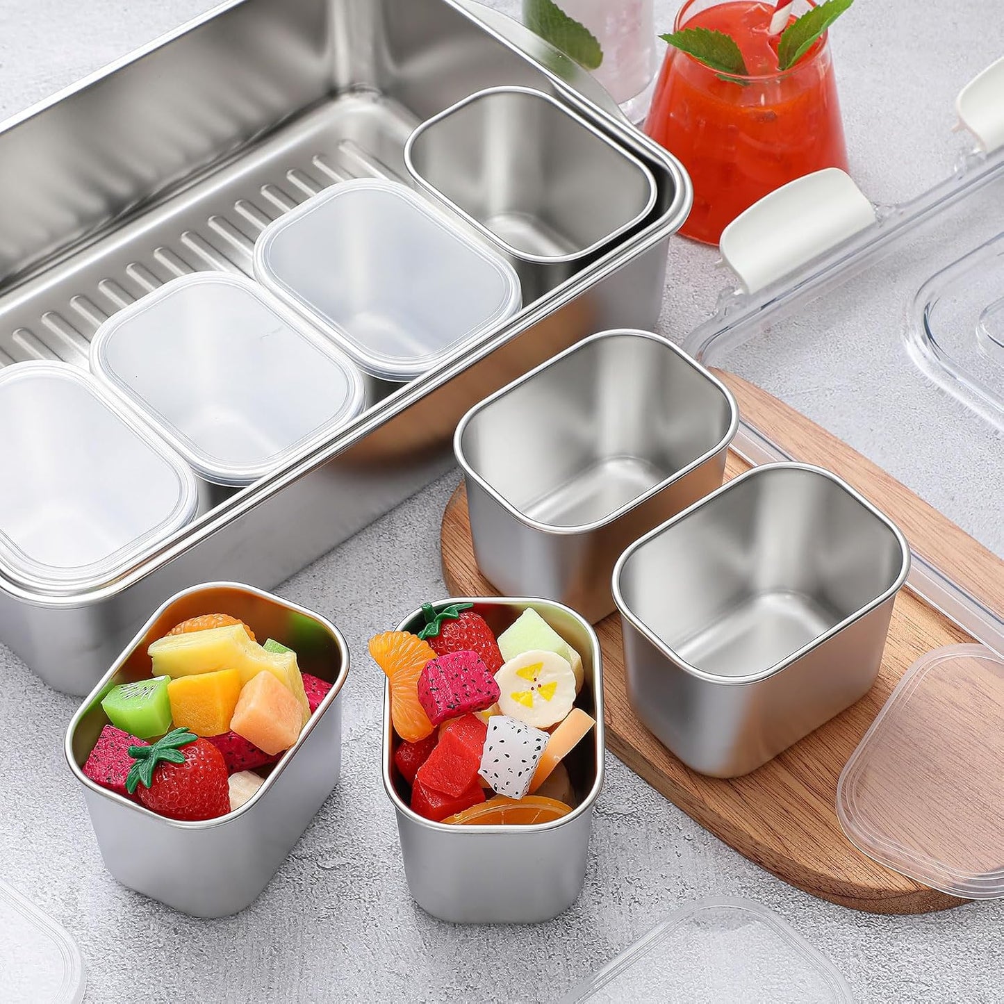 SiliFine Stainless Steel Snackle Box Container, 8 Compartment Divided Serving Tray with Lid and Handle, Portable Snack Platters Storage Organizer for Fruit Candy Nuts Veggie Travel Party Picnic