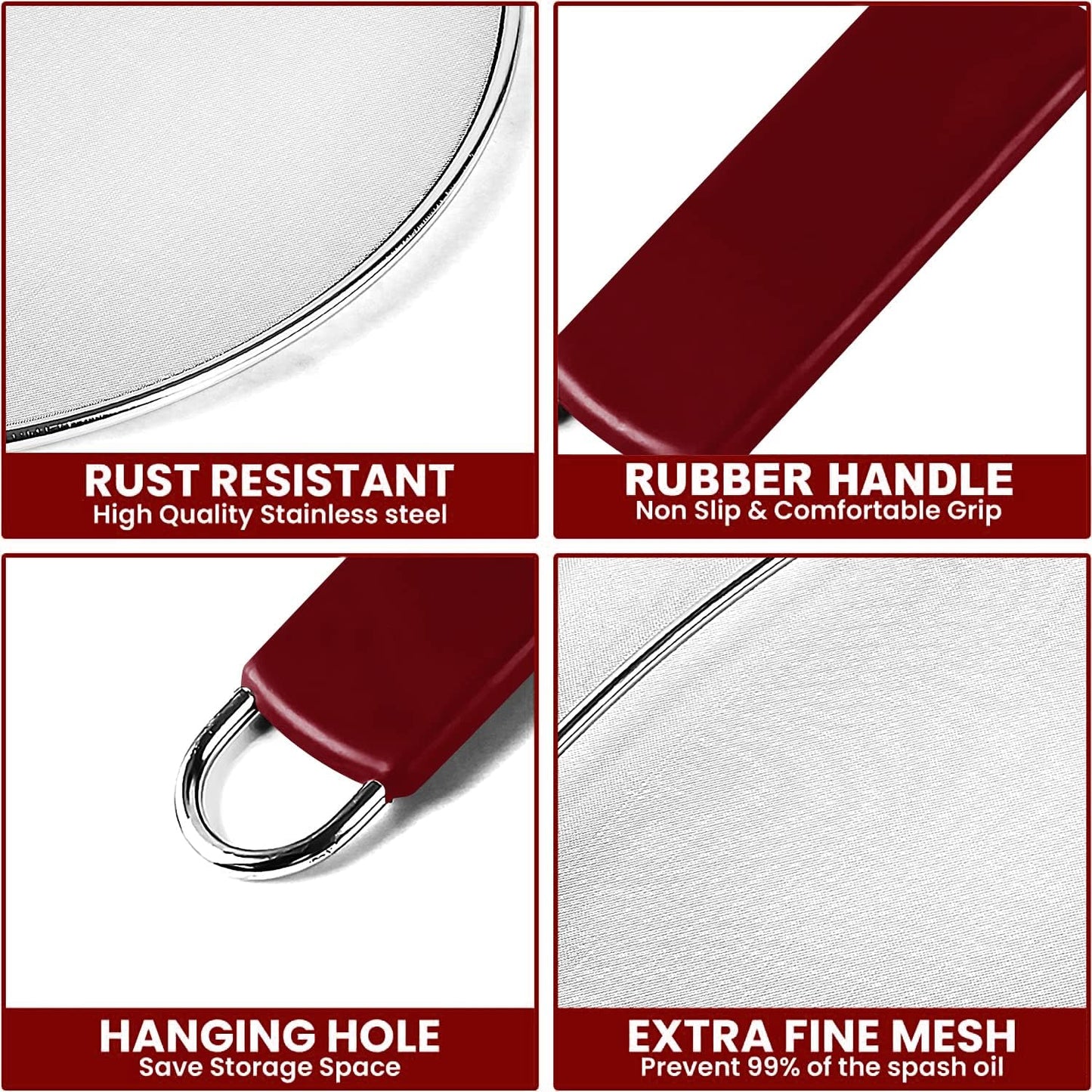 13" Grease Splatter Screen for Cooking | Stainless Steel Oil Splatter Guard and Ultra-Fine Mesh Protects Skin from Burns | TPR Tight-Grip Handle (Black)