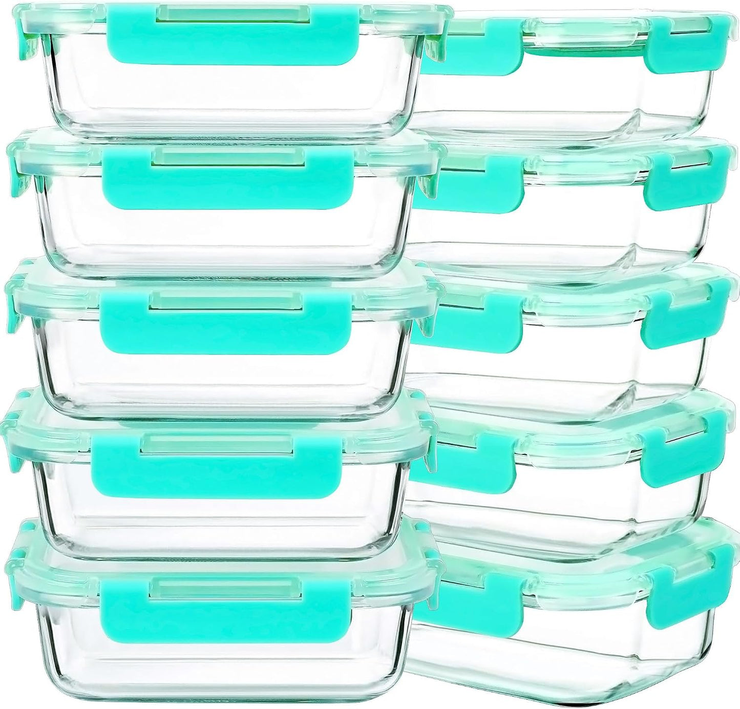 DAS TRUST 10 Pack Glass Meal Prep Containers Meal Prep Bowls Food Storage Containers Glass Food Prep Containers with Lids Lunch Container for Adults Lunch Box Bento Boxes