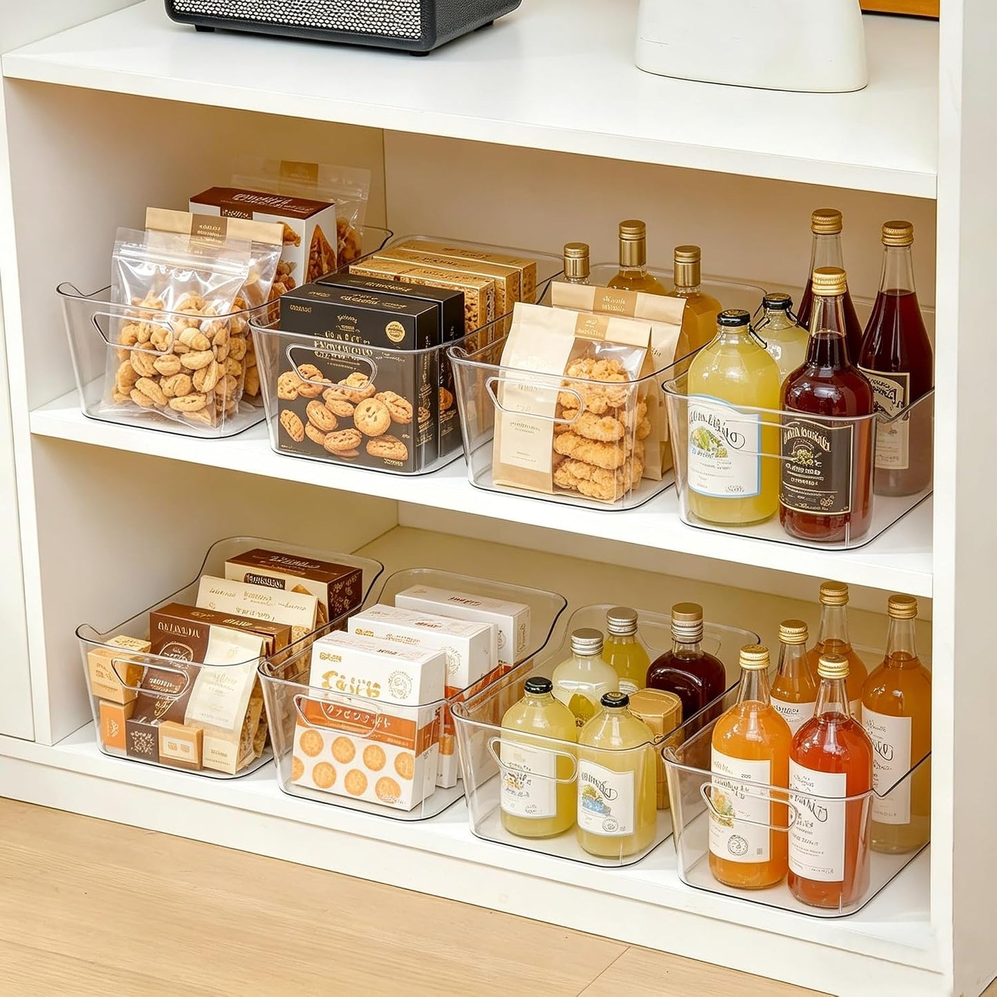 CiWiVOKi 6 Pack Clear Stackable Storage Bins with Bamboo Lids, 3.7L BPA-Free Plastic Organizer Containers with Handles, for Pantry, Kitchen, Fridge, Bathroom, Cabinet & Closet Organization