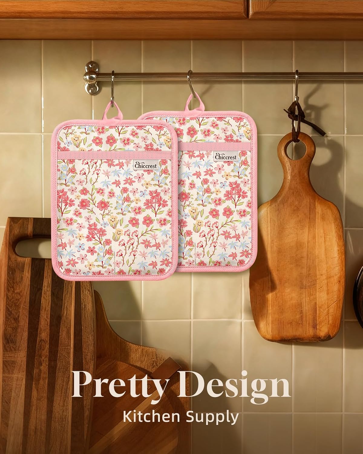 100% Thick Cotton Pot Holders Ribbed Soft Silicone Bright Flower