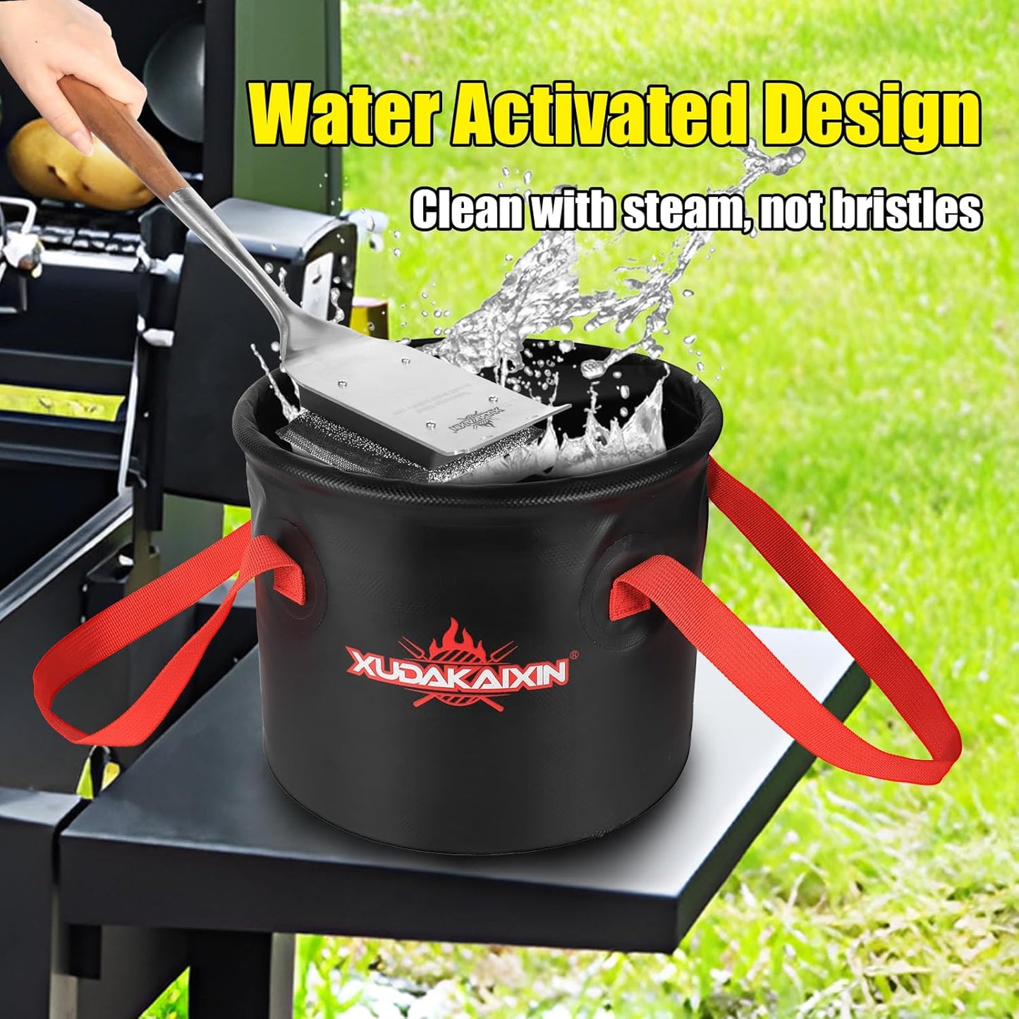 XUDKAKAIXIN Grill Brush Bristle Free,with 1 Replacement Head,Unique Steel Fibers Pad [Safe & Efficient] Perfect for Cast Iron/Stainless-Steel Grates-,Grill Cleaner for Outdoor Gril,Gifts for Men/Dad