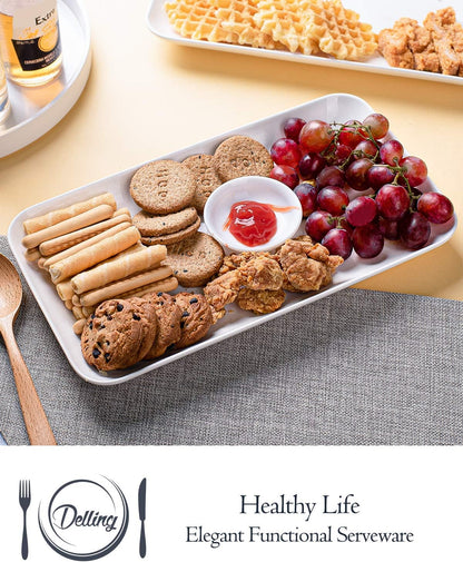 DELLING 16 Inch Large Serving Platter Set of 3, White Porcelain Platters for Serving Food - Rectangular Serving Trays for Party Entertaining, Oven Safe to 590°F, Dinnerware