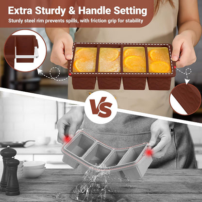 Silicone Freezer Trays with Lid for Soup, 1-Cup & 2-Cup Large Ice Cube Molds Food Storage Containers for Meal Prep, Freeze 500mL/250mL/125mL Portions – 2 Pack