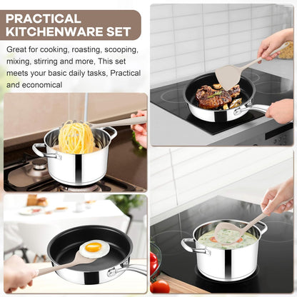 TeamFar Silicone Cooking Utensils Set, 8 PCS Kitchen Utensils Set, 446°F Heat Resistant, Turner, Spatula, Spoon, Whisk, Kitchen Cooking Gadgets Tools for Nonstick Cookware, Dishwasher Safe-Khaki