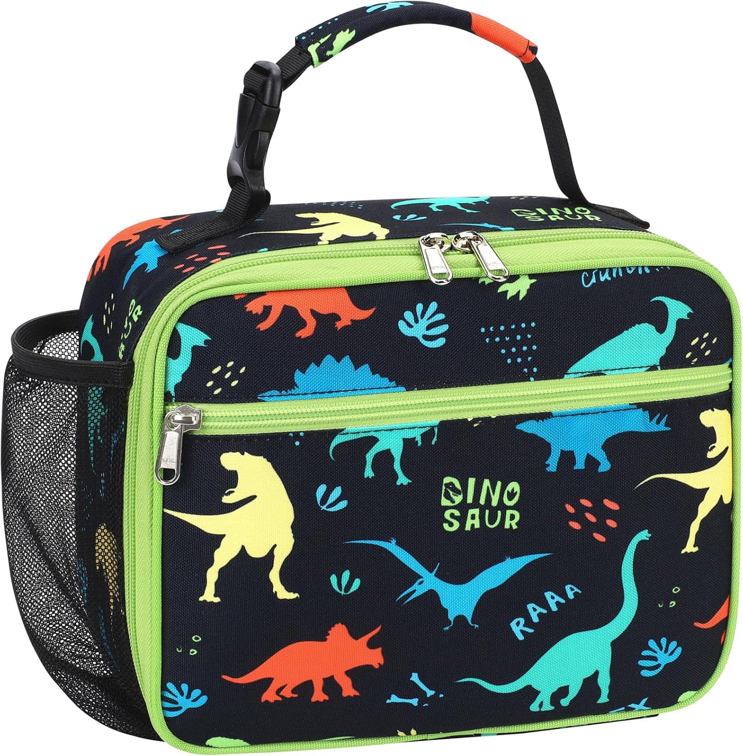 Kids Lunch Bag Boys - Insulated Kids Lunch Box Reusable Lunchbox with Water Bottle Holder Toddler Lunch Tote Bag for School Daycare, Black Dino Fossil