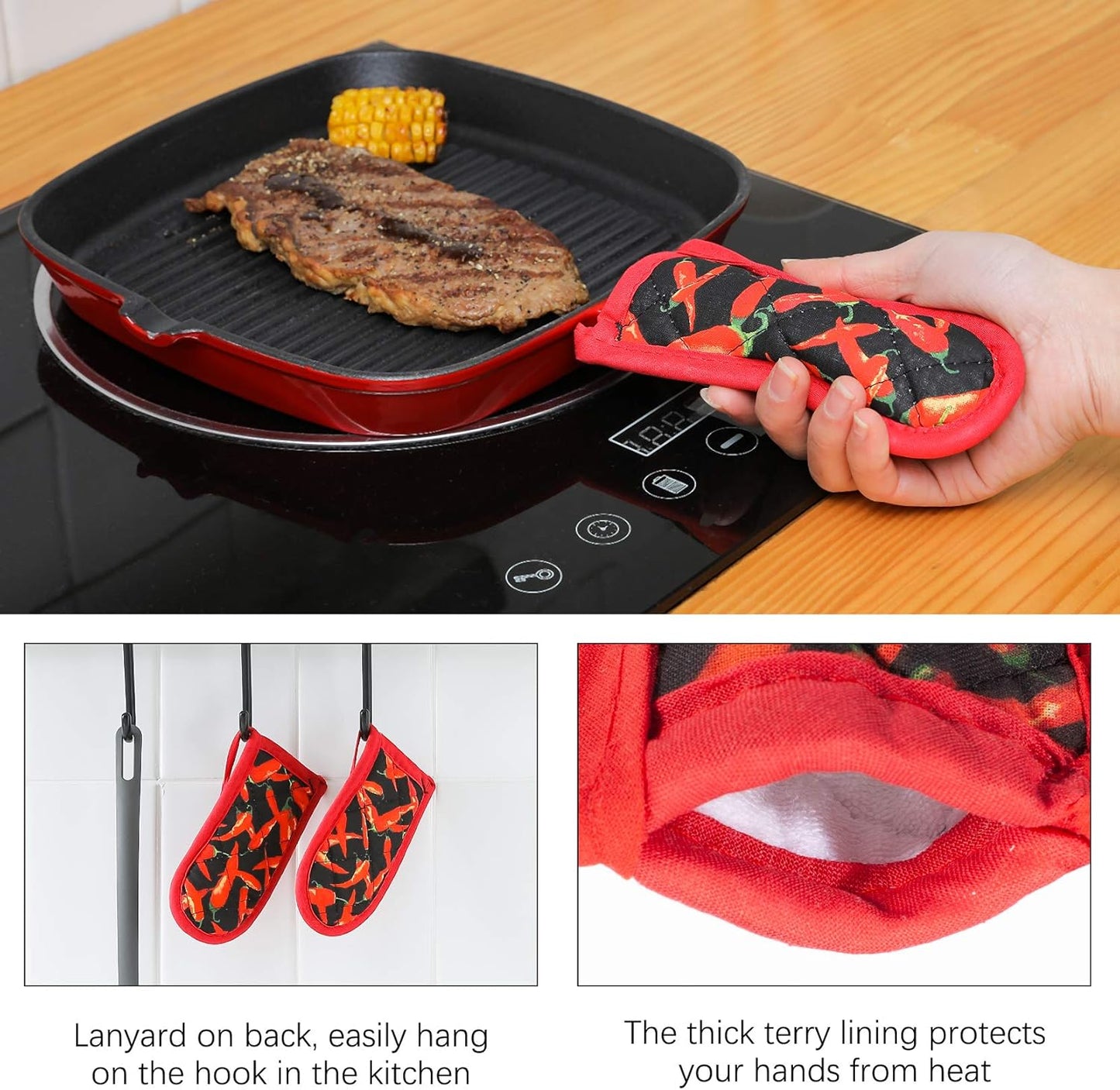 Cast Iron Skillet Handle Covers,Pot Handle Covers Heat Resistant,Pot Holders for Kitchen Heat Resistant,Machine Washable Handle Mitts 2 PCS(Striped)