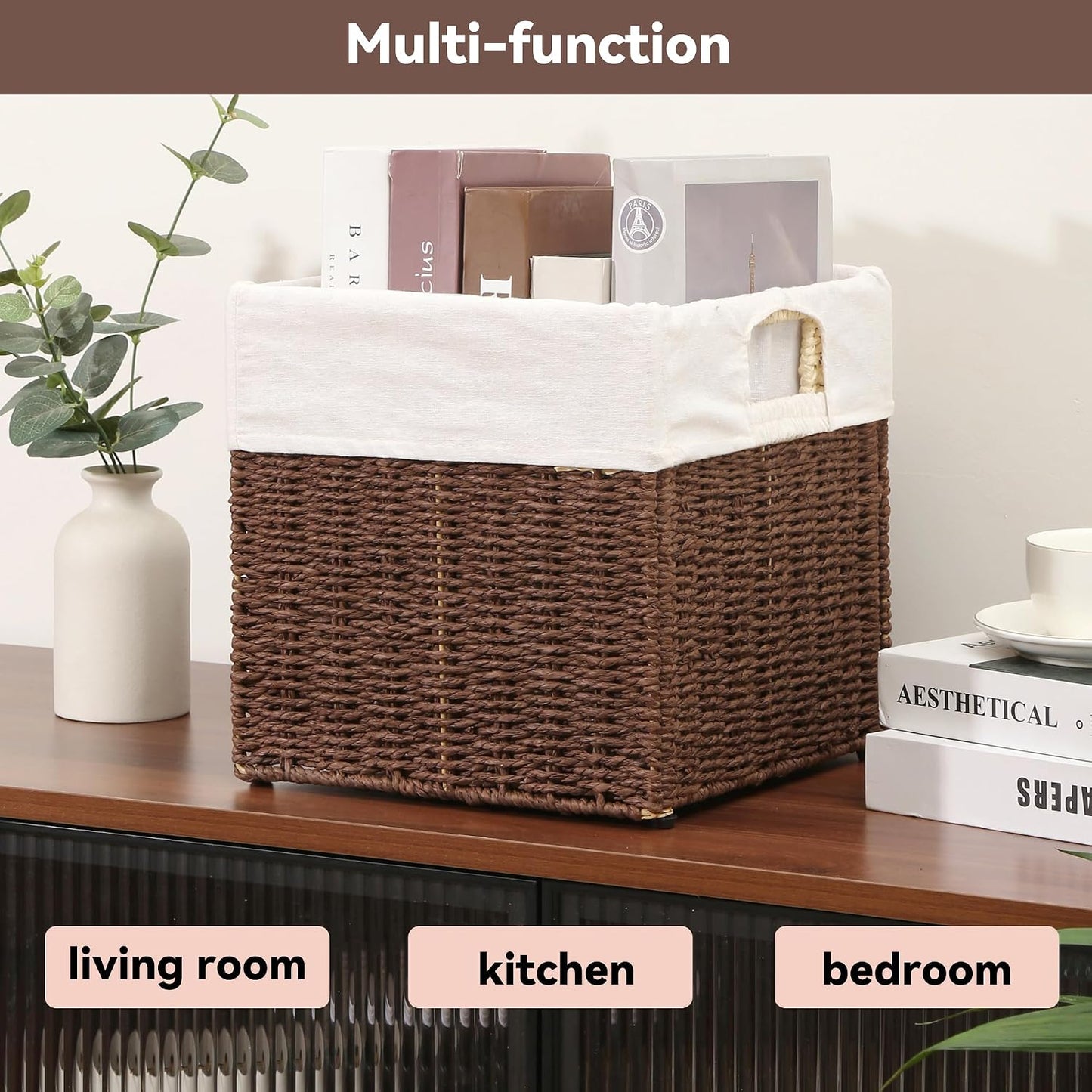 Wicker Storage Basket, Baskets for Organizing, Storage Basket with Built-in Handles, Water Hyacinth Shelves，Wicker Storage Baskets for Shelves, Water Hyacinth Storage Baskets (nature, 4-Pack)
