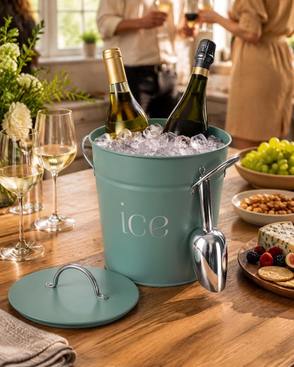 3Qt Black Galvanized Ice Bucket with Lid, Scoop & Handles - Ideal for Cocktails, Parties, BBQs, Wine & Champagne. Double-Layer Insulated Outer & Galvanized Inner Layer, Perfect for Home & Outdoor Use