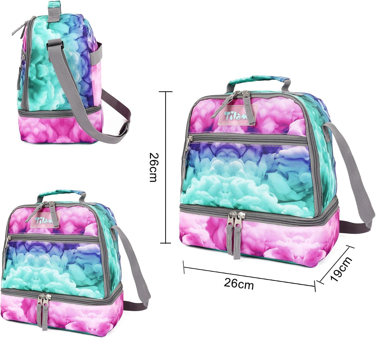 Tilami Lunch Bags Insulated Adjustable Strap Zipper, Two Compartments Cooler Bags, Bento Bags for Kids Toddlers (Blue)