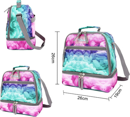Tilami Lunch Bags Insulated Adjustable Strap Zipper, Two Compartments Cooler Bags, Bento Bags for Kids Toddlers (Blue)