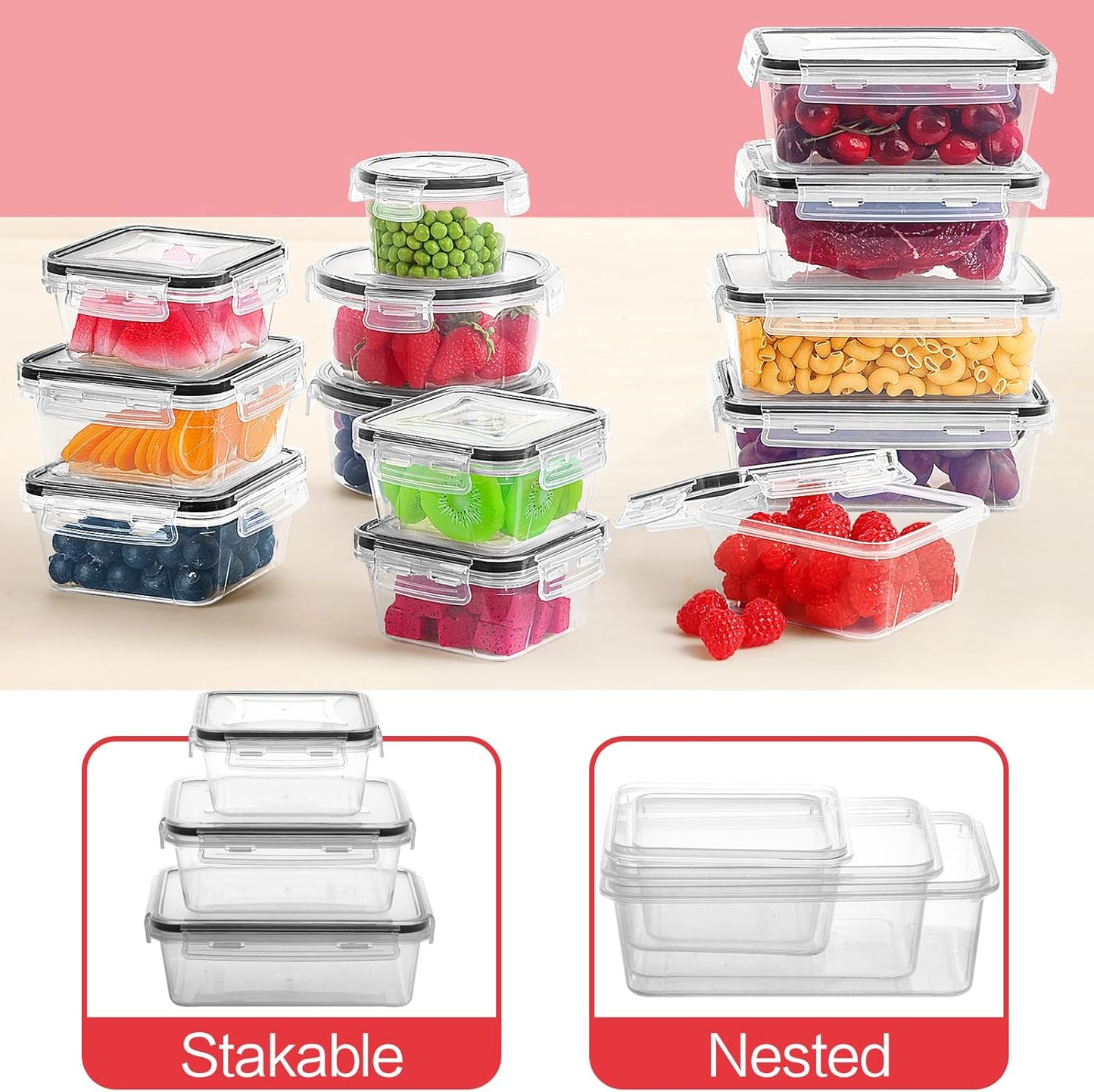 Skroam 72 piece Food Storage Containers Set with Airtight Lids (36 Containers & 36 Lids), Plastic Leak-Proof Kitchen Storage Containers for Pantry Organizers and storage - Meal Prep, Lunch Containers