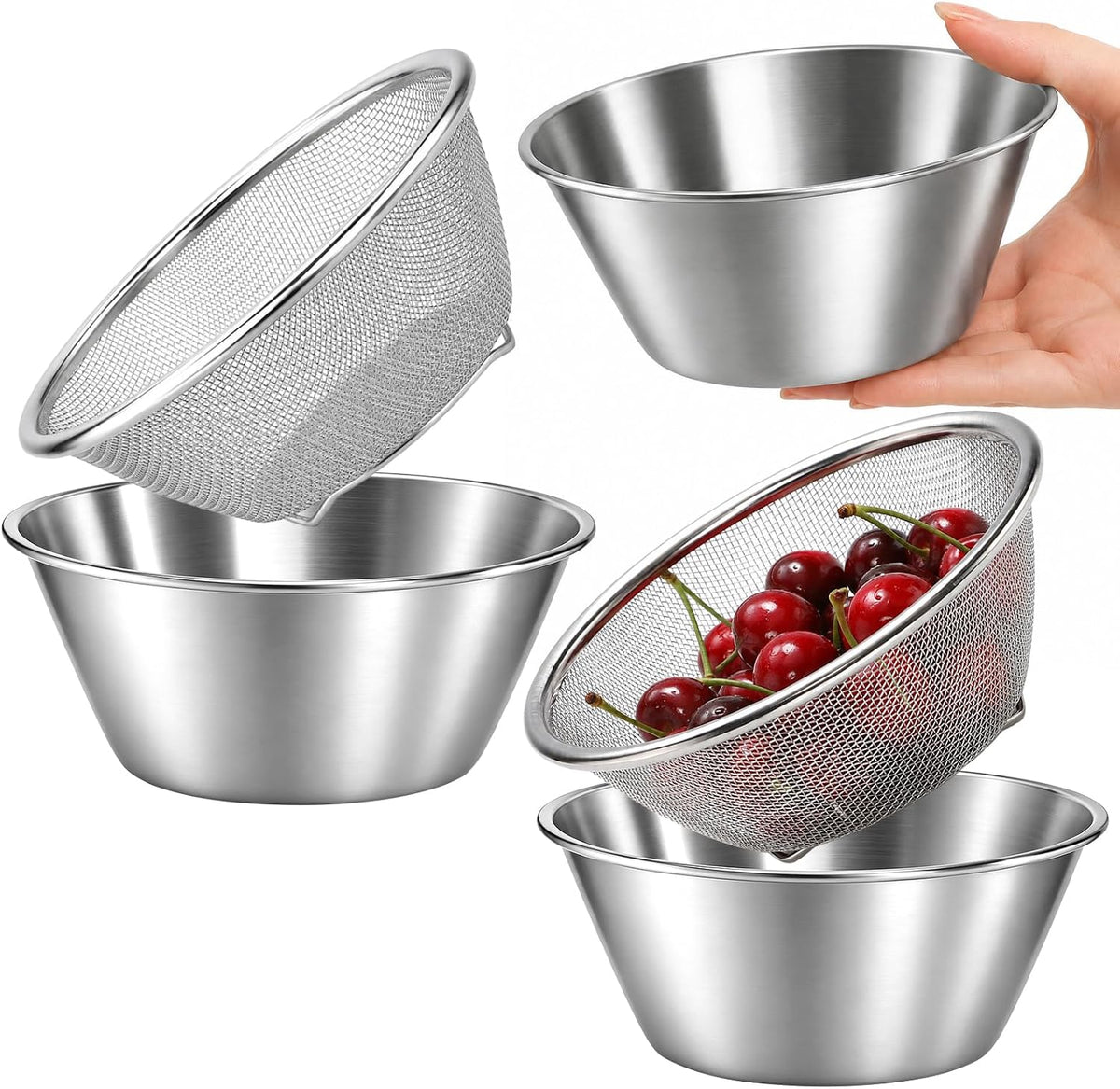 WRINGKIT 4 Pcs 304 Stainless Steel Colander Bowl Set, Dishwasher Safe