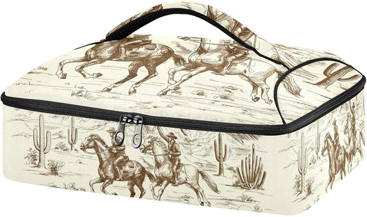 Casserole Carrier Insulated American Wild Western Desert Cowboy Dish 9x13 with Lid Party Travel Warmer Bag for Hot or Cold Food Lasagna Pizza Holder Tote
