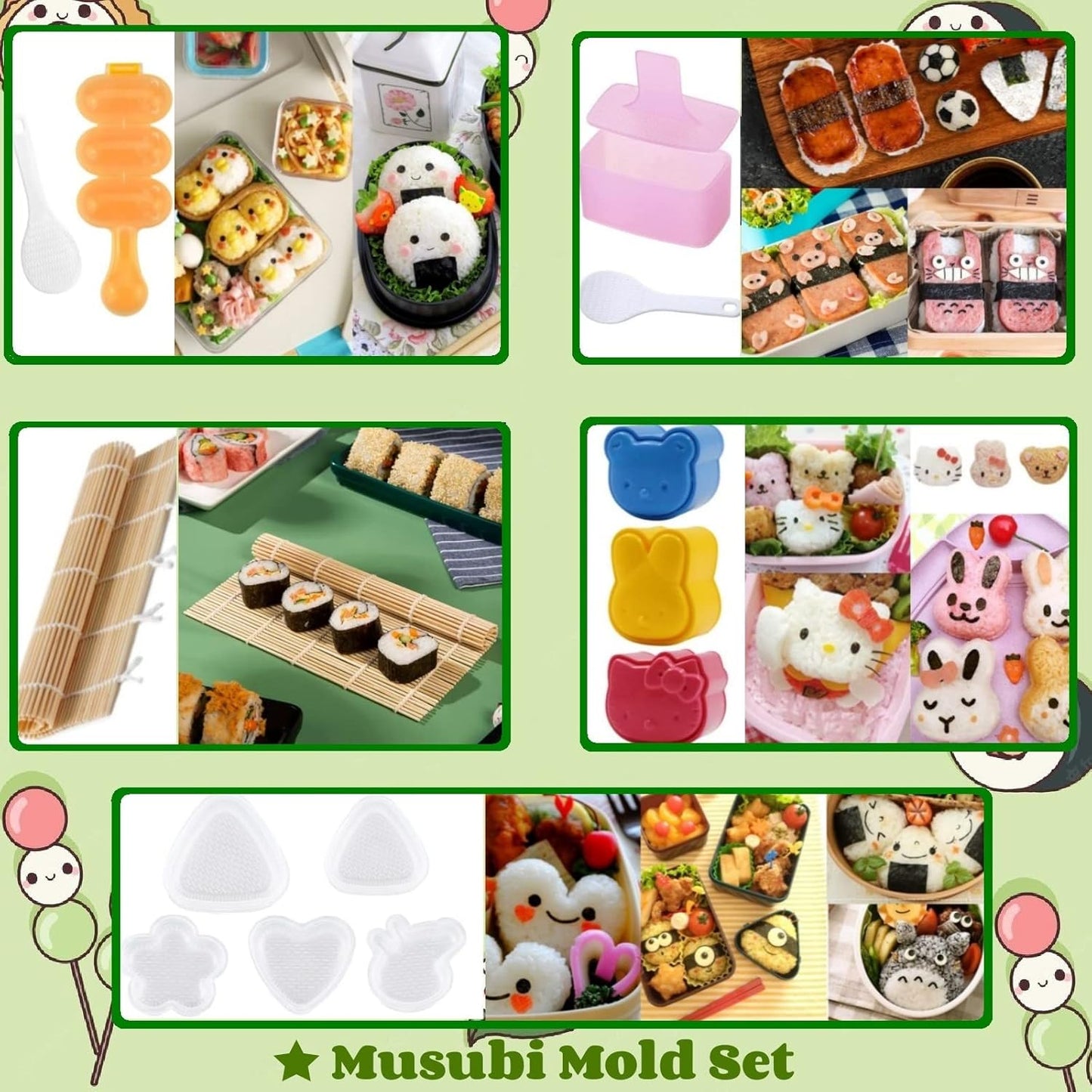 Rice Ball Molds 21PCS Onigiri Mold Set Cute Animal Sushi Molds Rice Shaper Rice Ball Shaker Bento Box Accessories DIY with Nori Seaweed Punch Cutter Food Picks