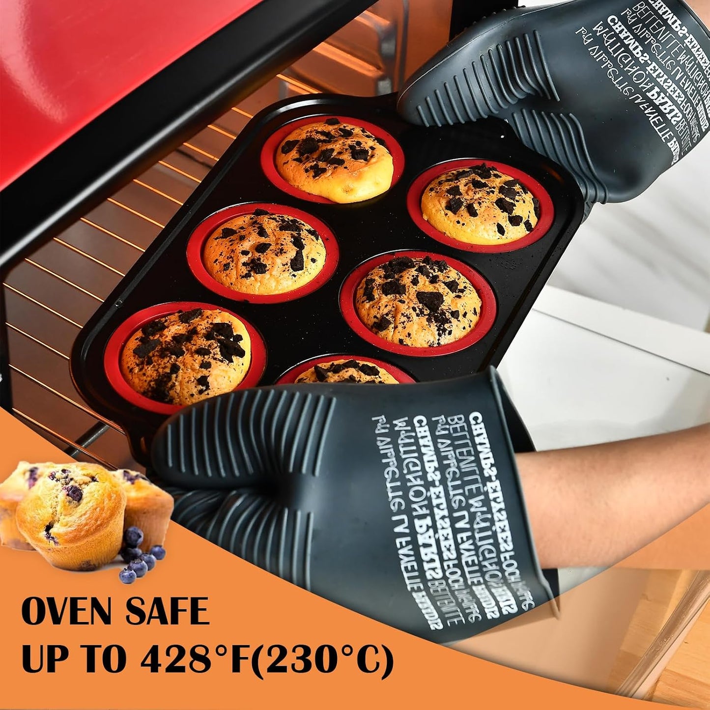 Silicone Muffin Pan for Baking, Non-stick 6 Cup Cupcake Pan with Reinforced Metal Frame, BPA Free, Dishwasher Safe, Oven Safe, Easy Release (Red)