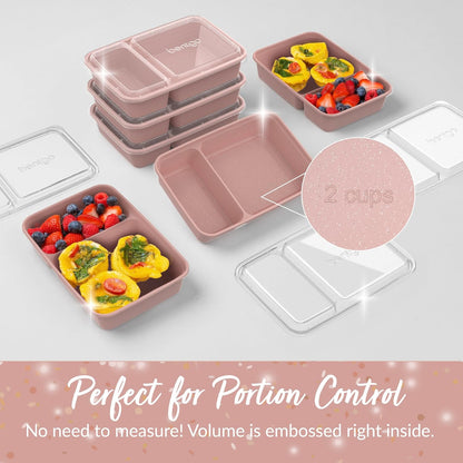 Bentgo Prep - 20-Piece 2-Compartment Reusable Meal Prep Containers with Lids, PFAS & BPA Free Materials, Durable, Microwave, Freezer, & Dishwasher Safe To Go Food Storage (Rose Gold)